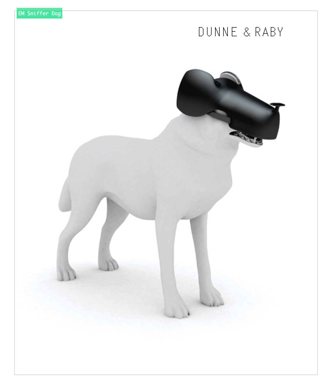 A render of a dog wearing some sort of device meant for survailance (speculative fiction)