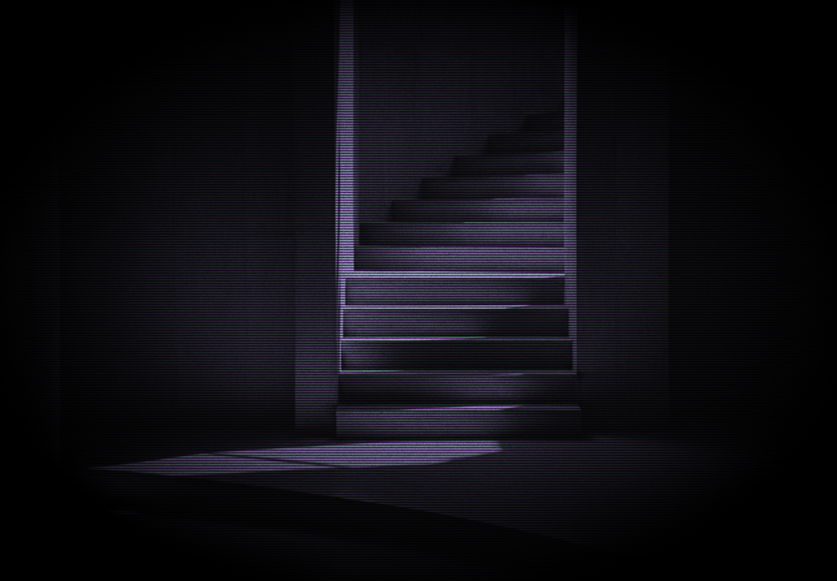 A decorative image of a path of stairs inside a room